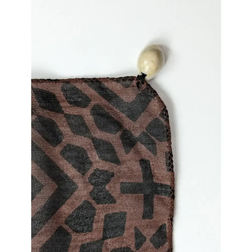 Kisura Scarf Brown Black Stripe Geometric Pattern Beaded Corners Rayon New